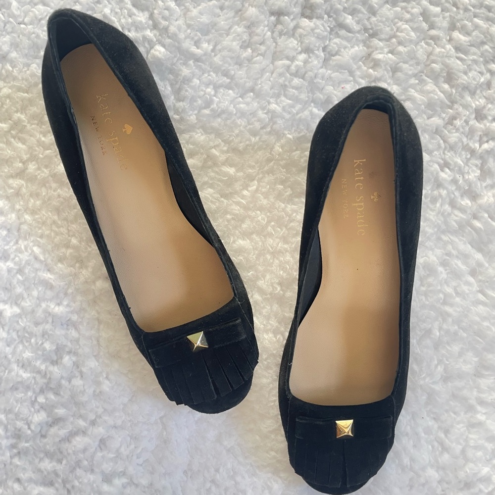 Kate Spade Black Leather Heels — Kate Spade Fringe Block Heel Pumps